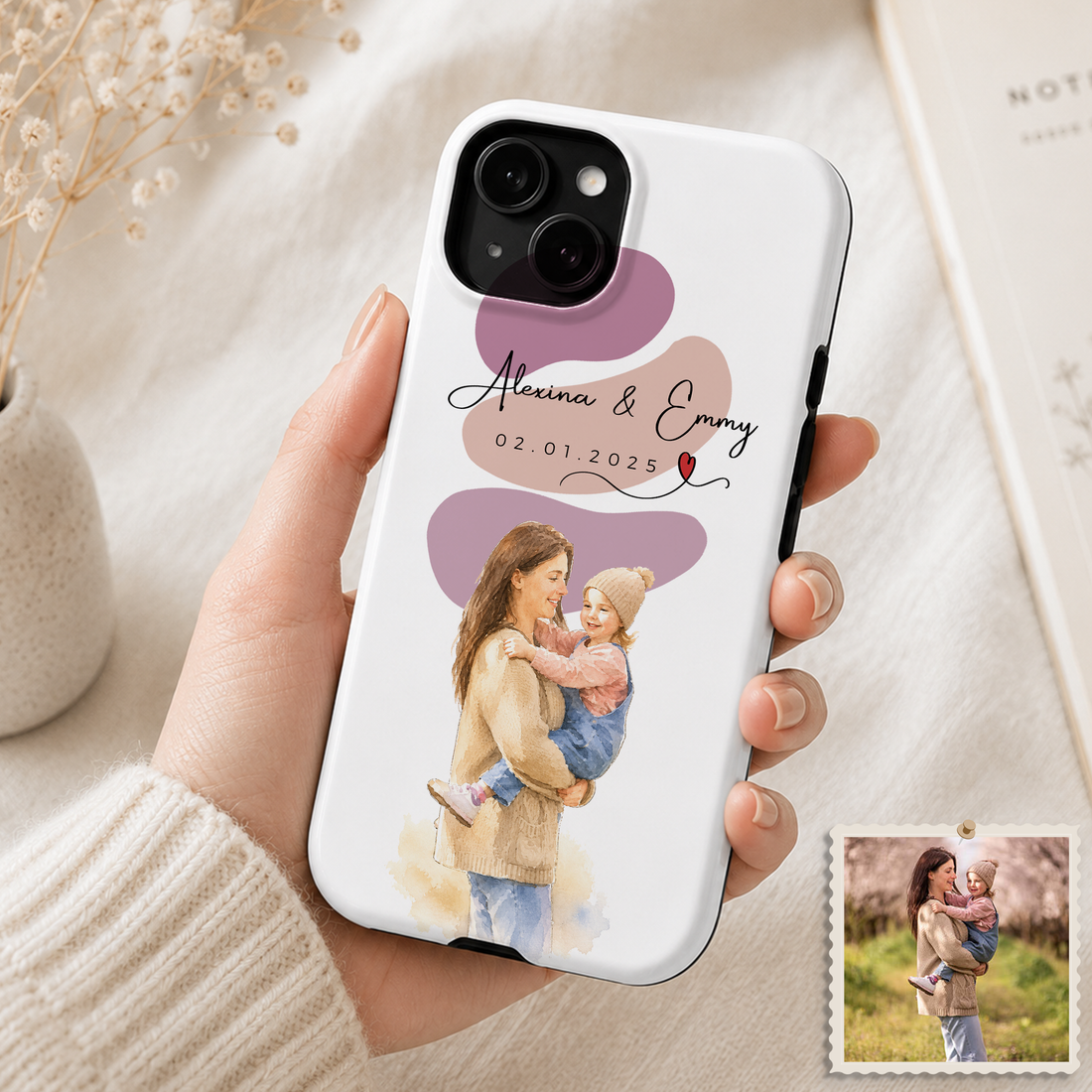 Tough Phone Case for iPhone & Samsung, Personalized Mom Grandma Water Color Case with Custom Text