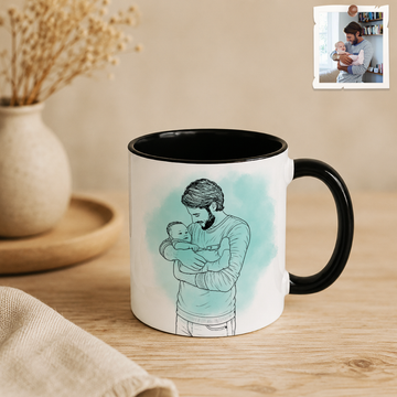 Personalized Photo to Line Art Father Baby Accent Coffee Mug (11, 15oz)