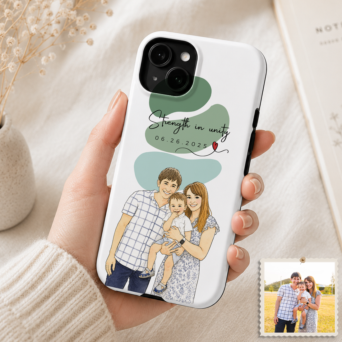 Tough Phone Case for iPhone & Samsung, Personalized Big Family Water Color Doodle Case with Custom Text