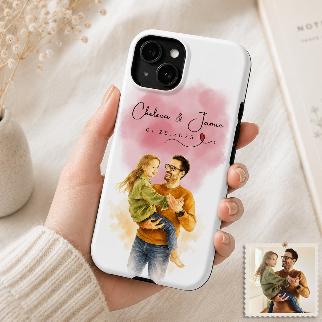 Tough Phone Case for iPhone & Samsung, Personalized Dad Grandpa Water Color Case with Custom Text