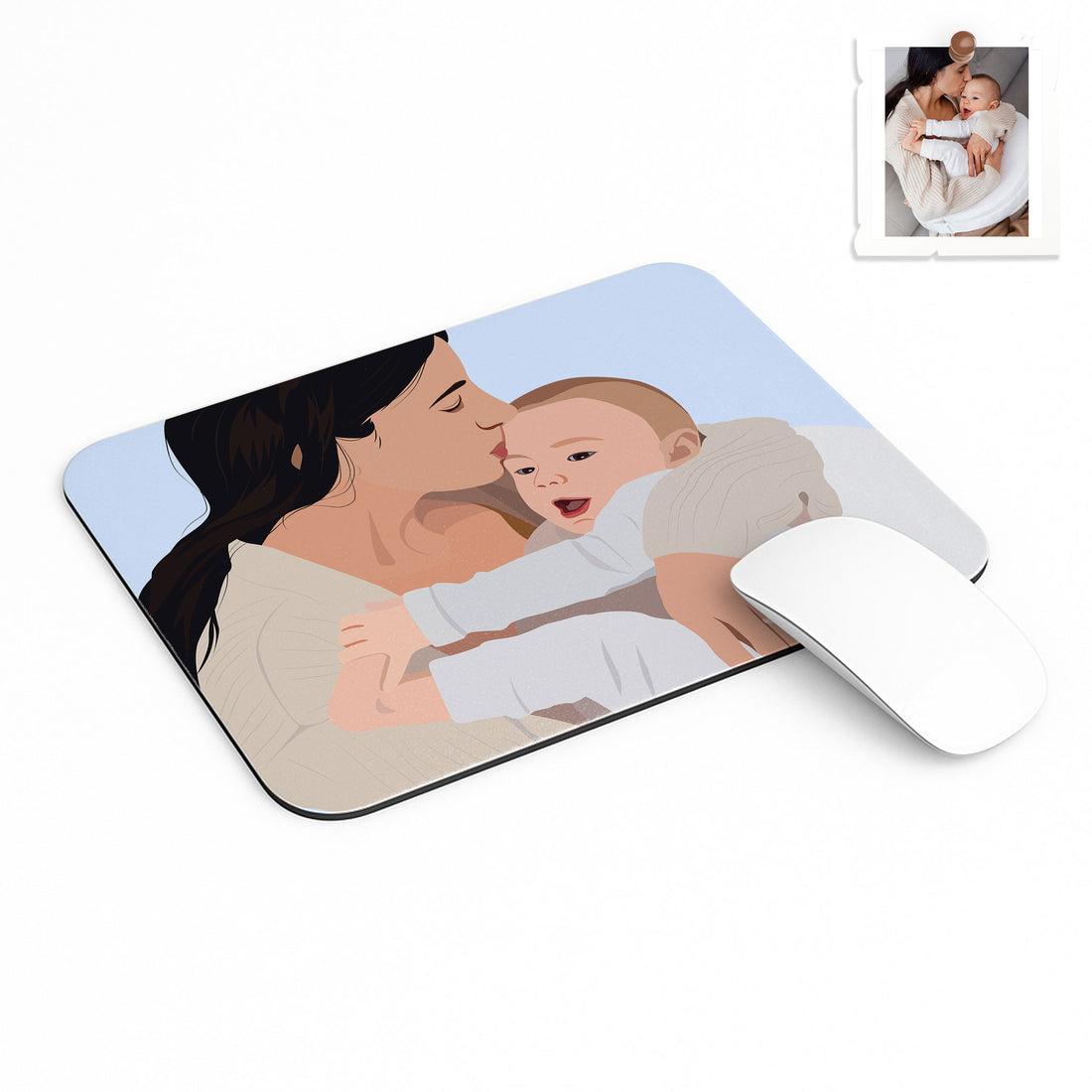 Customized Portrait Photo to Illustration Art Painting, Happy Mother's Day Gift Rectangle Mouse Pad