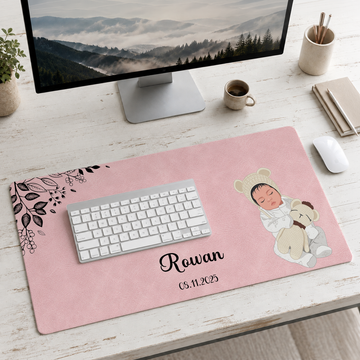 Personalized Couple Newborn Photo to Illustration Desk Mat with Custom Text