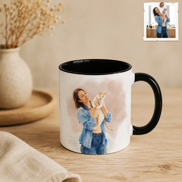 Personalized Pet & Owner Photo to Water Color Accent Mug with Custom Text