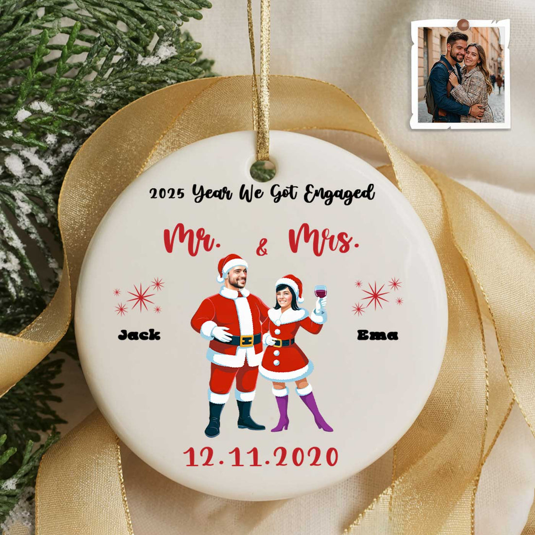 Our First Christmas  Together - Custom Christmas Photo Ceramic Ornament