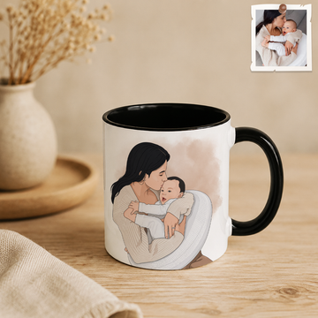 Personalized Mom & Kid Photo to Illustration Accent Mug with Custom Text
