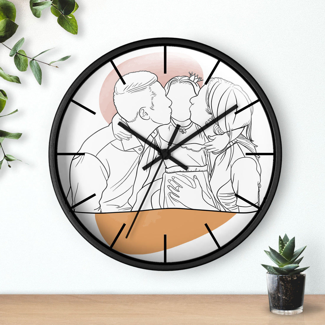 Custom Family Photo to Line Art, Perfect Gift for Father, Mother's Day Clock