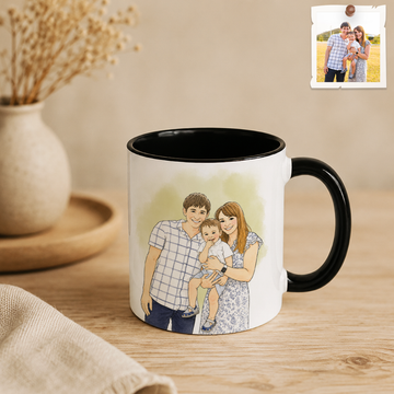 Personalized Big Family Photo to Water Color Doodle Accent Mug with Custom Text