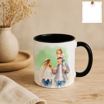 Personalized Photo to Watercolor Family Art Accent Coffee Mug (11, 15oz)