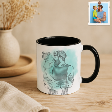 Personalized Photo to Line Art Father Daughter Accent Coffee Mug (11, 15oz)