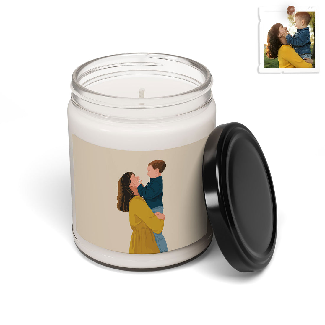 Customized Portrait Photo to Illustration Art Painting, Happy Mother's Day Gift Scented Soy Candle, 9oz