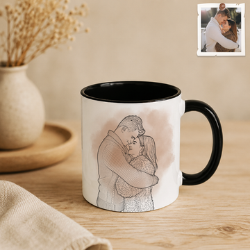 Personalized Photo to Line Art Couple Love Accent Coffee Mug (11, 15oz)