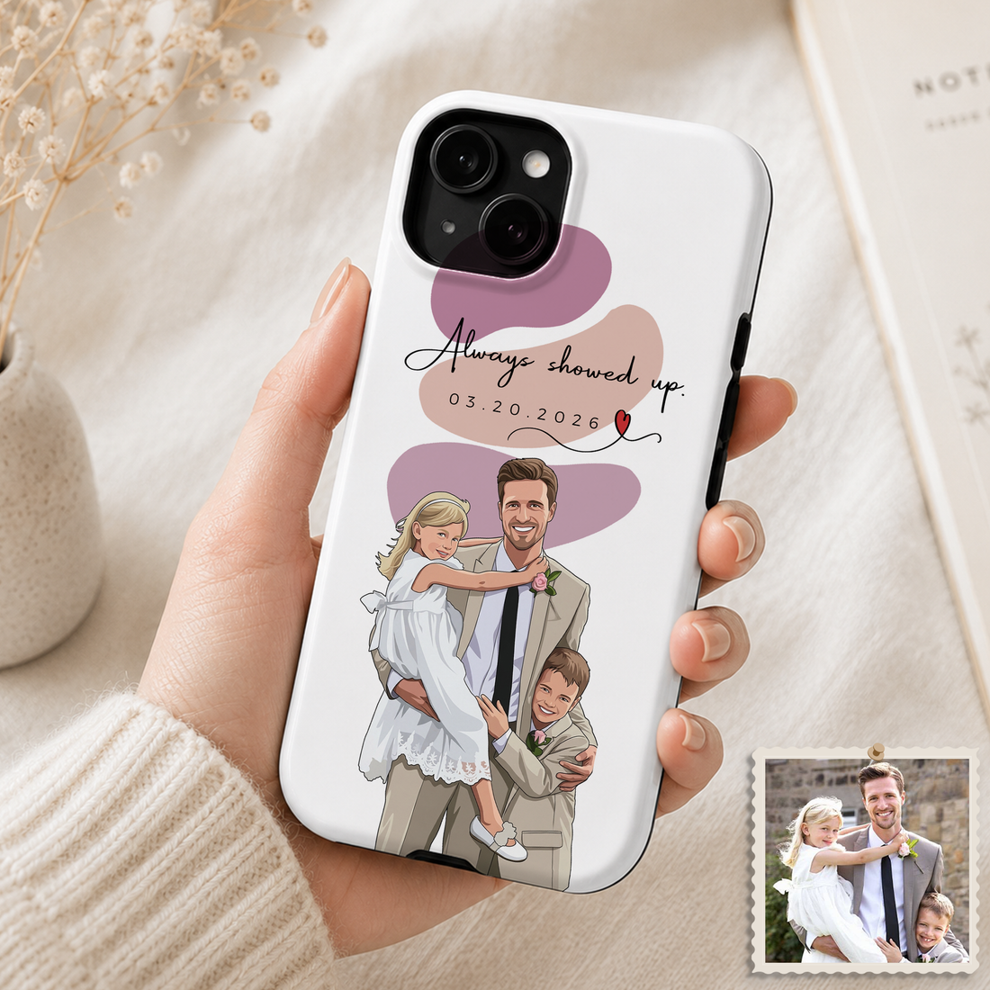 Tough Phone Case for iPhone & Samsung, Personalized Dad & Kid Illustration Case with Custom Text
