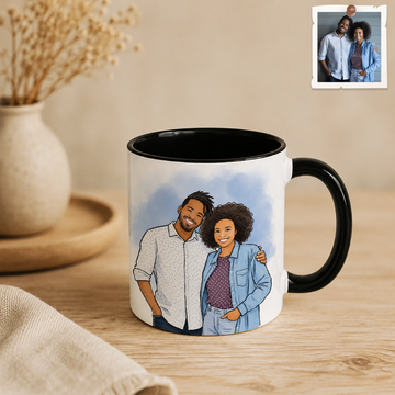 Personalized Couple Photo to Water Color Doodle Accent Mug with Custom Text