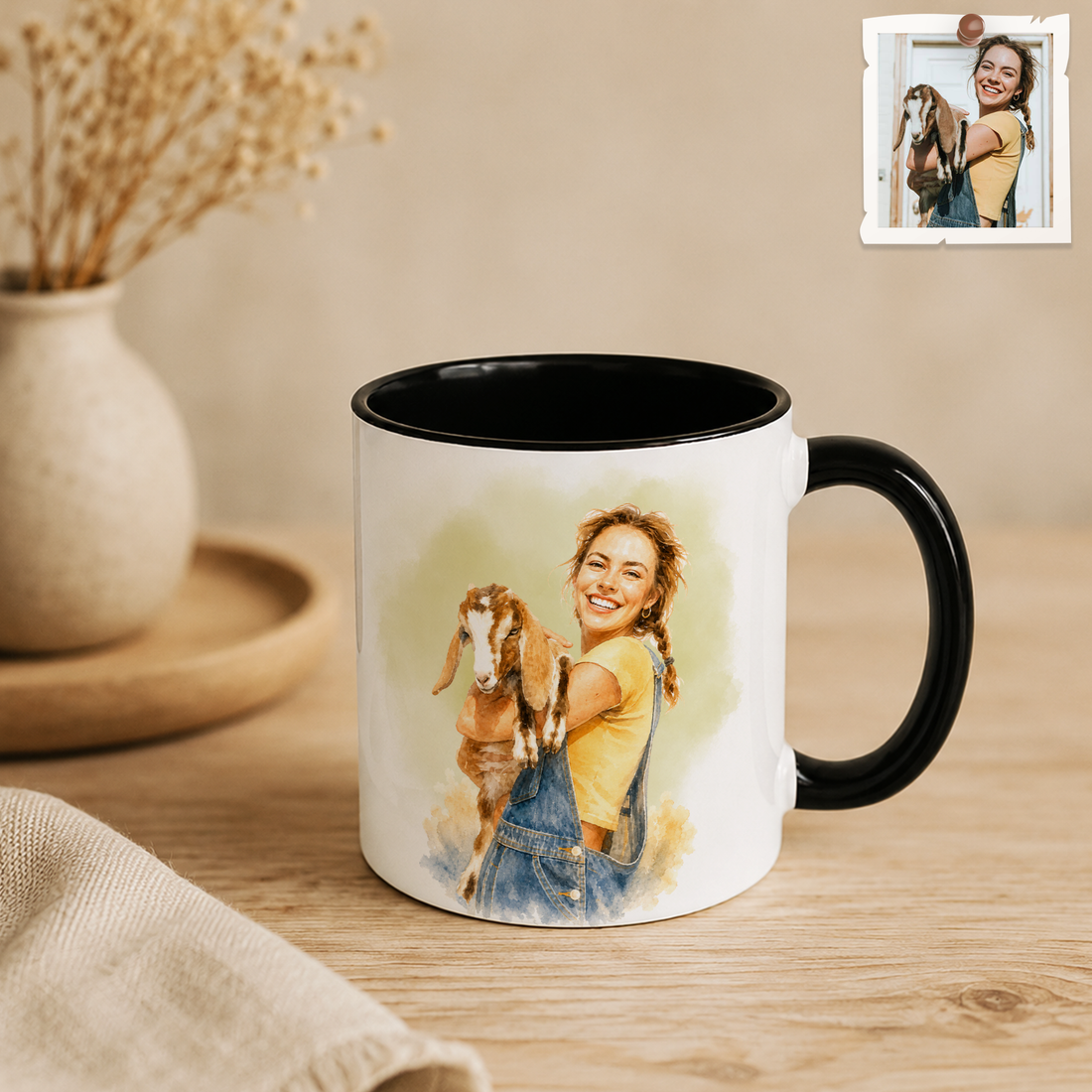 Personalized Farm Pet & Owner Photo to Water Color Accent Mug with Custom Text