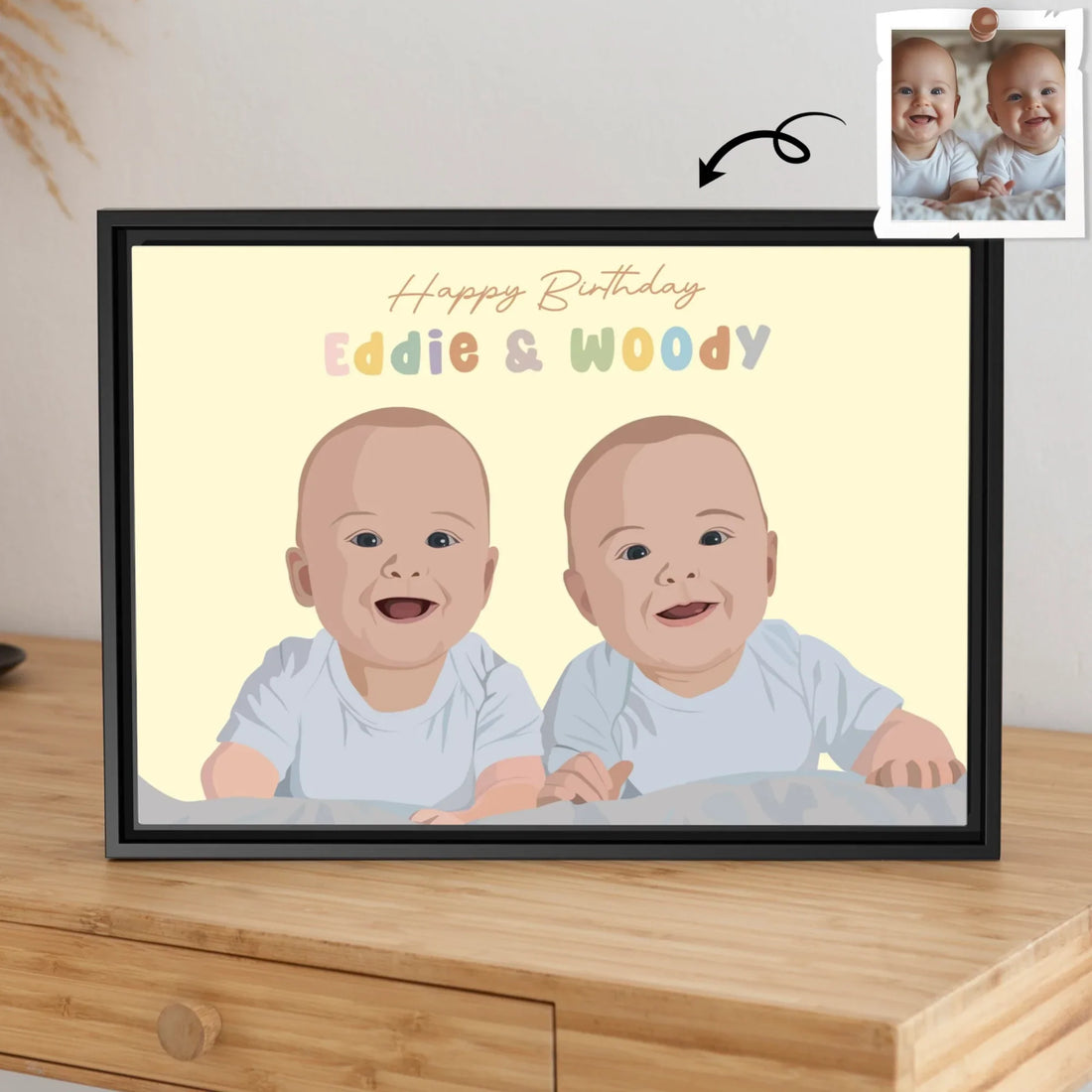 Custom Baby Portrait Photo Art, Personalized Baby Illustration Painting, Baby Shower Gift, Newborn Keepsake Canvas-BeUnikArt