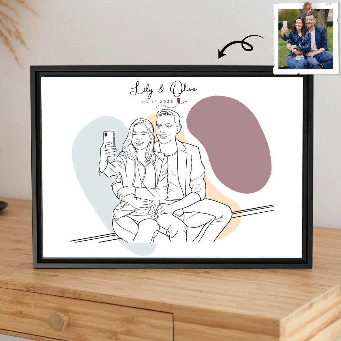 Customized Couple Portrait Photo to Line Art Lovely Anniversary Gift Canvas-BeUnikArt