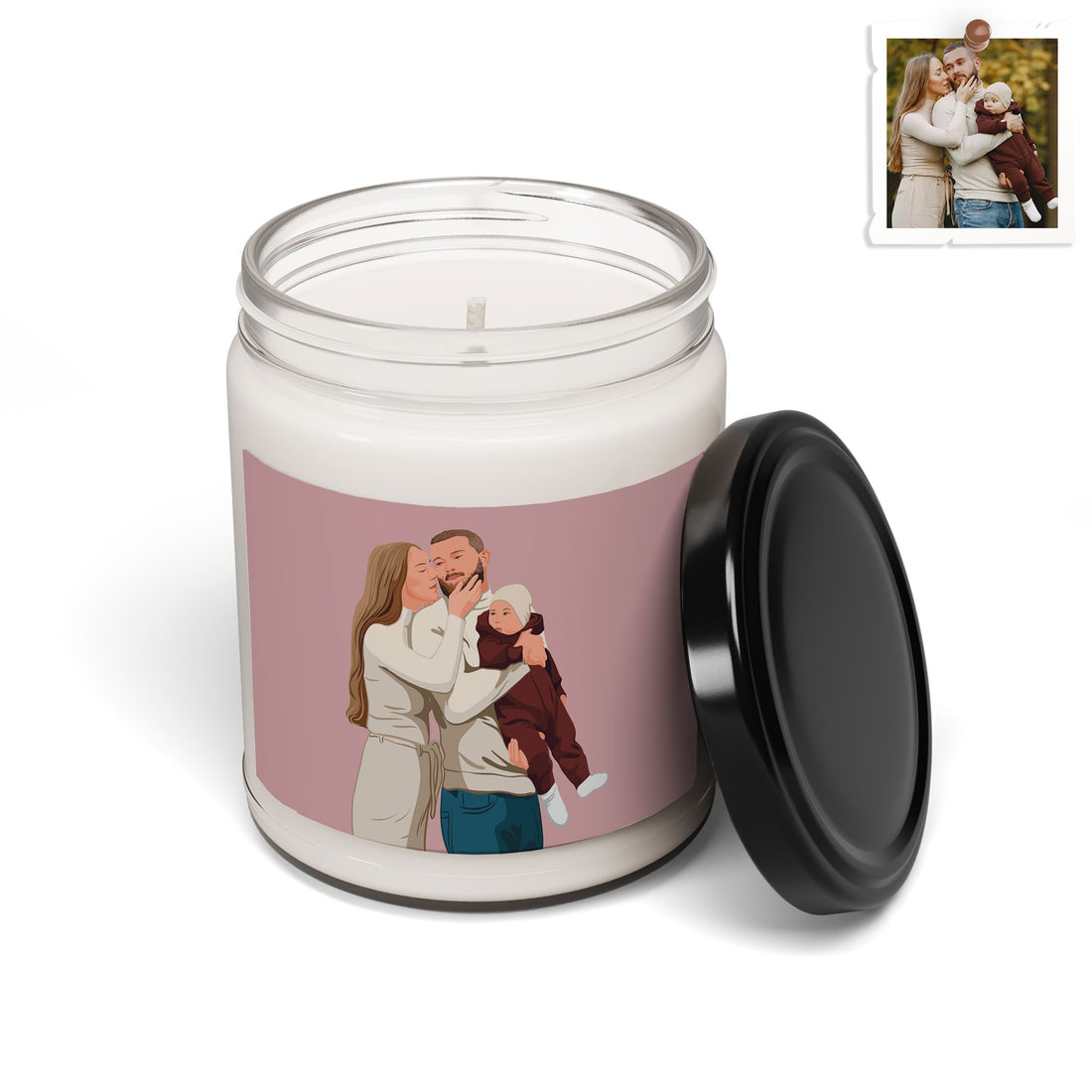 Personalized Family Portrait from Photo, Custom Illustrated Art, Unique Gift for Home, Anniversary Scented Soy Candle, 9oz