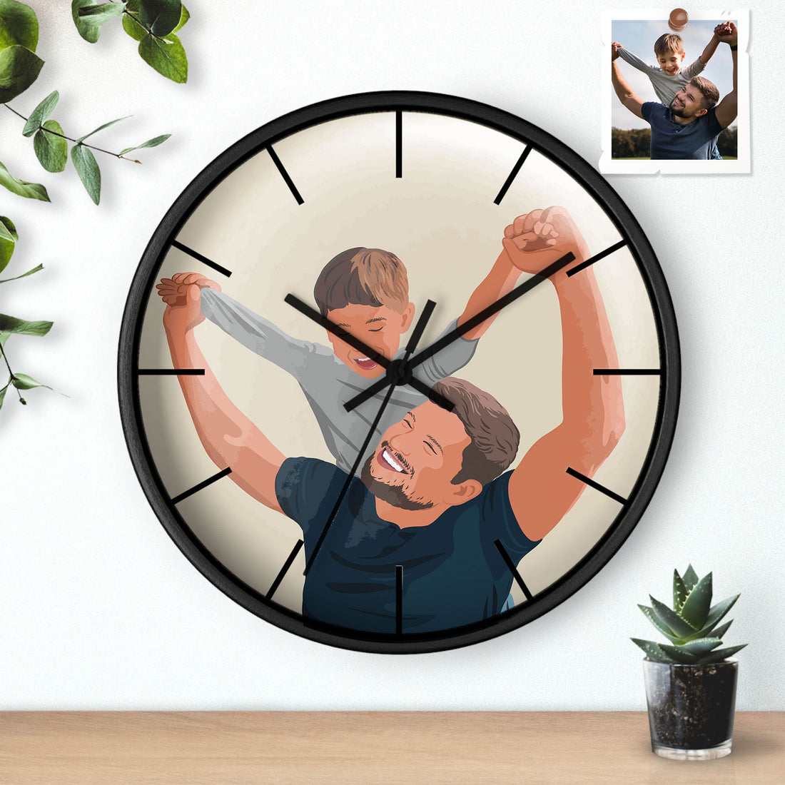 Personalized Turn Photo To Art Illustration Drawing, Dad Portrait Photo Father's Day Gift Wall Clock