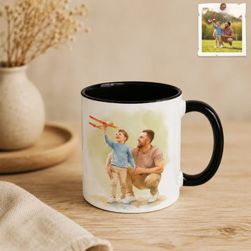 Personalized Photo to Watercolor Father and Son Accent Coffee Mug (11, 15oz)