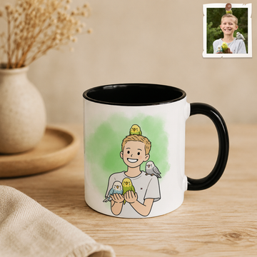 Custom Pet Parent Photo to Funny Doodle Accent Mug with Personalized Text
