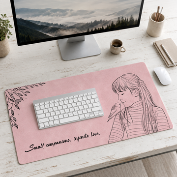 Personalized Photo to Detailed Line Art Pet & Pet Owner Desk Mat with Custom Text