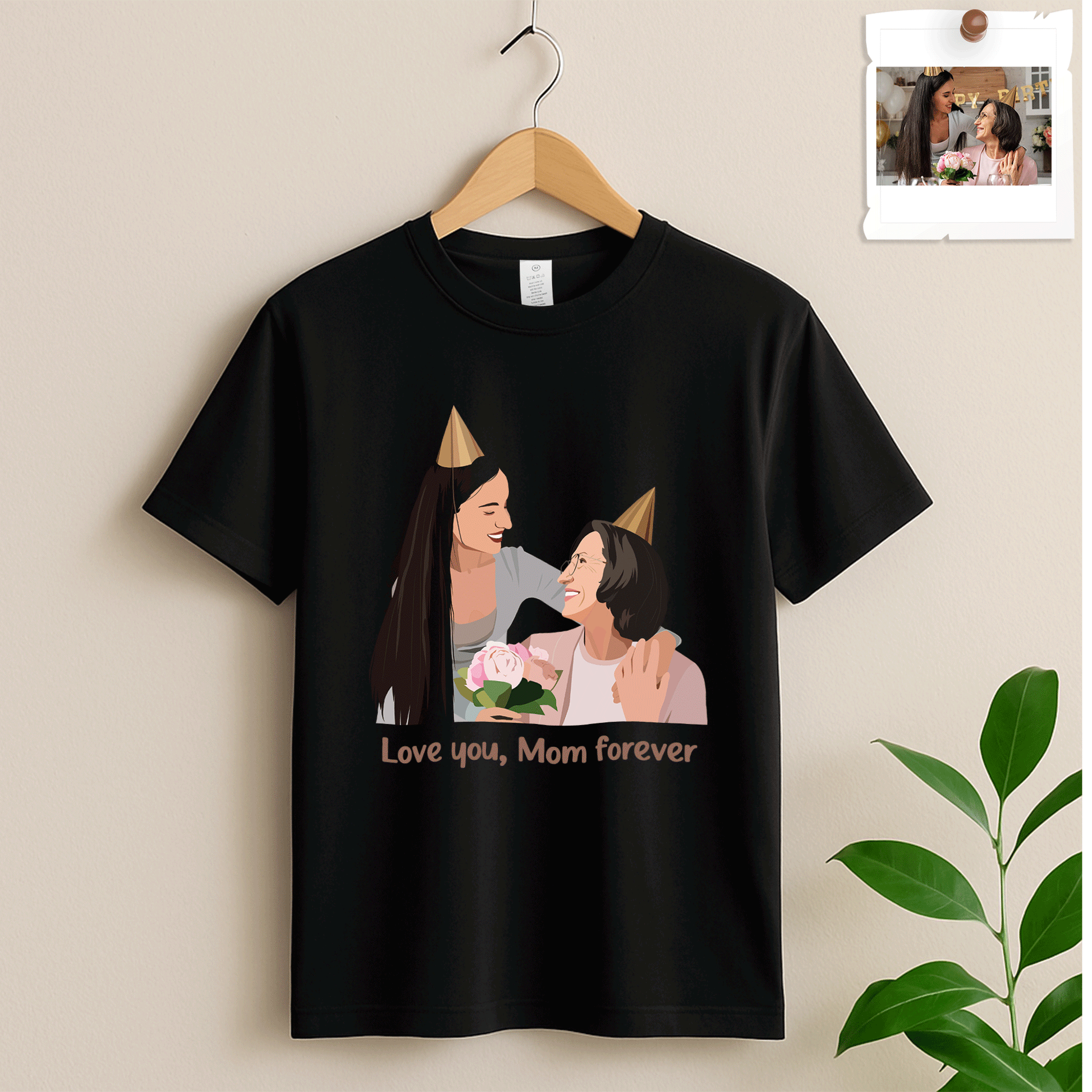 Customized Portrait Photo to Illustration Art Painting, Happy Mothers Day Gift Unisex Crewneck T-shirt S-5XL-BeUnikArt
