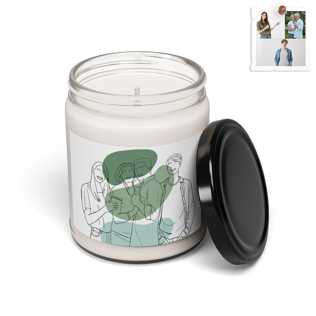 Personalized Turn Art Photo to Line Art, Couple Anniversary or Family Gift Scented Soy Candle, 9oz