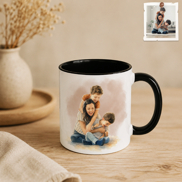 Personalized Photo to Watercolor Mom Sons Accent Coffee Mug (11, 15oz)