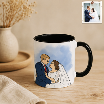 Personalized Wedding Photo to Funny Doodle Accent Mug with Custom Text