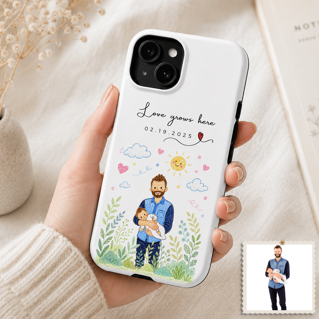 Tough Phone Case for iPhone & Samsung, Personalized With Dad Crayon Doodle Case with Custom Text