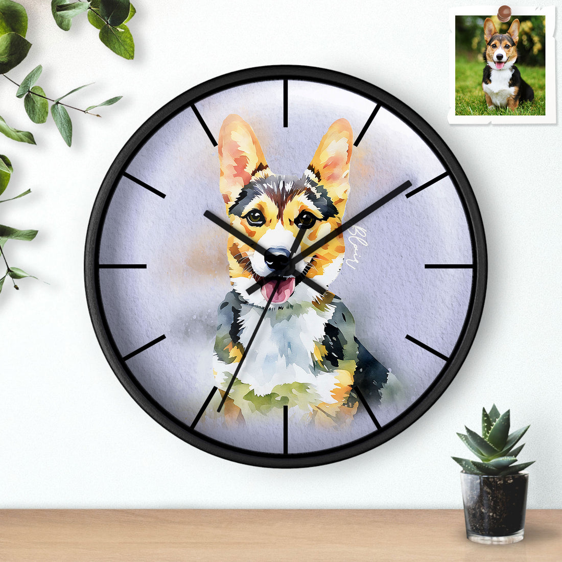 Custom Watercolor Pet Art, Express Love for Pets, Unique Wall Clock