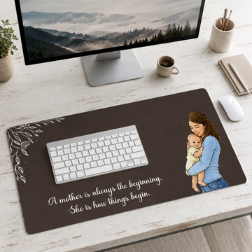 Personalized First Time Mom Watercolor Doodle Desk Mat with Custom Text, New Mom Photo Keepsake Gift