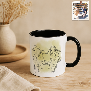 Personalized Photo to Line Art Farm Animal Accent Coffee Mug (11, 15oz)