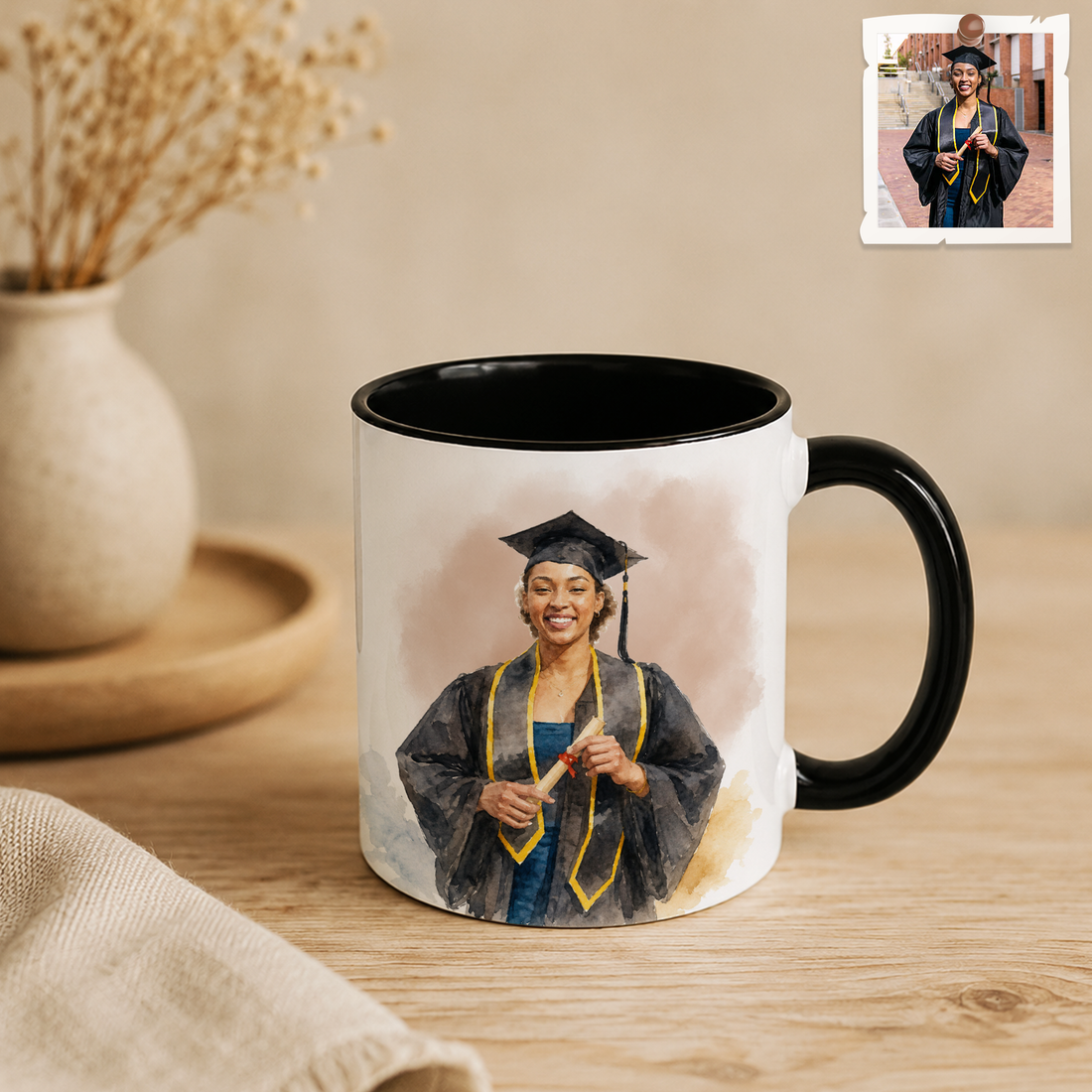 Personalized Graduation Photo to Water Color Accent Mug with Custom Text