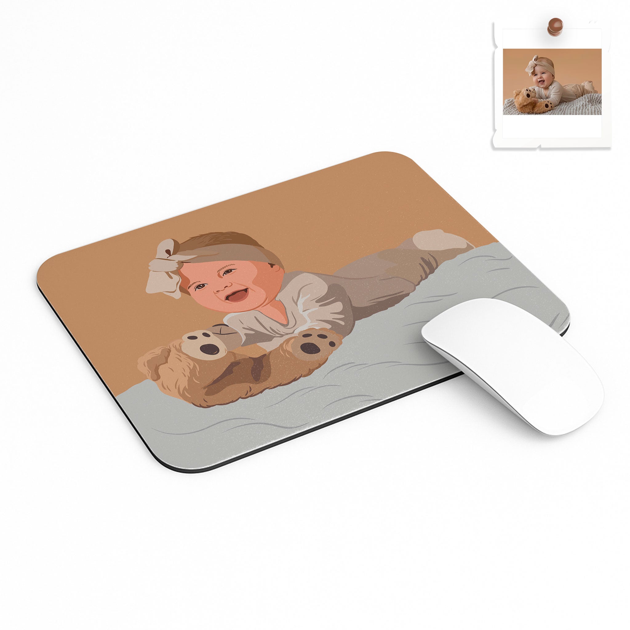 Custom Transform Photo into Art Baby Portrait Rectangle Mouse Pad Illustration Style Newborn Keepsake