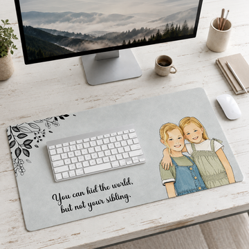 Personalized Siblings Photo to Water Color Doodle Desk Mat with Custom Text