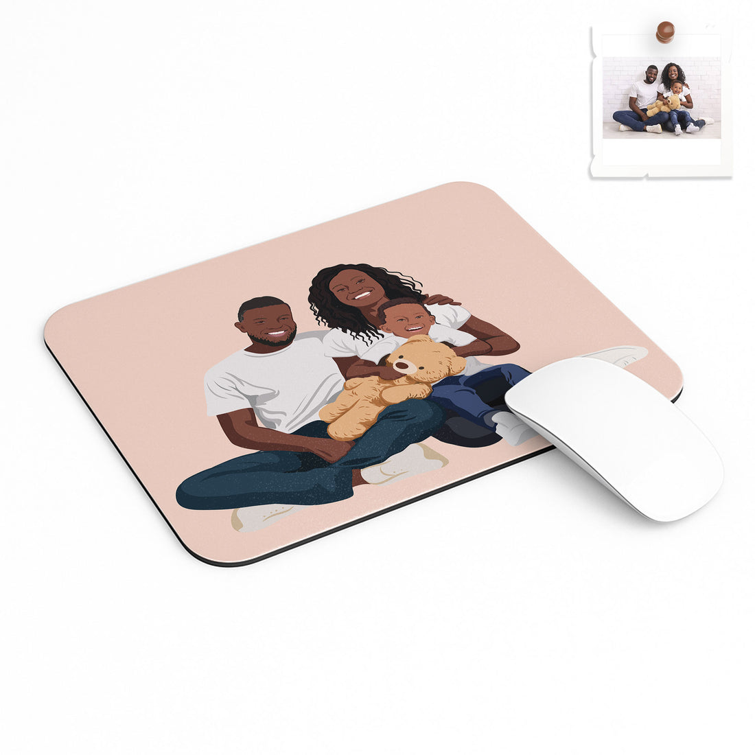 Personalized Family Portrait from Photo, Custom Illustrated Art, Unique Gift for Home, Anniversary Rectangle Mouse Pad