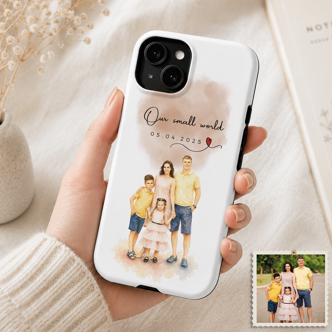 Tough Phone Case for iPhone & Samsung, Personalized Big Family Water Color Case with Custom Text