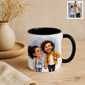 Custom Turn Photo into Art Couple Portrait Accent Coffee Mug (11, 15oz) Illustration Style Romantic Gift (Copy)