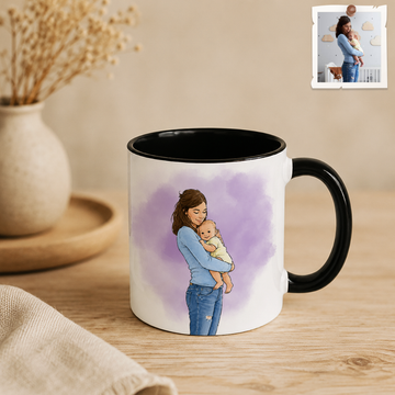 Personalized First Time Mom Photo to Water Color Doodle Accent Mug with Custom Text