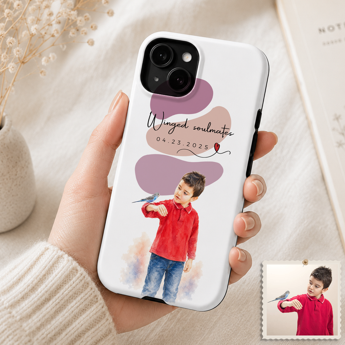 Tough Phone Case for iPhone & Samsung, Personalized Pet & Owner Water Color Case with Custom Text