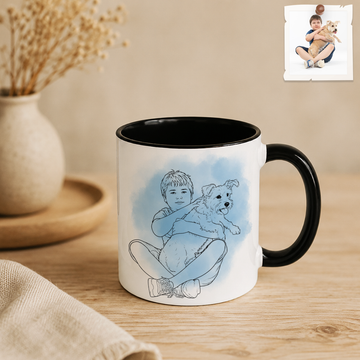 Personalized Photo to Line Art Dog Boy Accent Coffee Mug (11, 15oz)