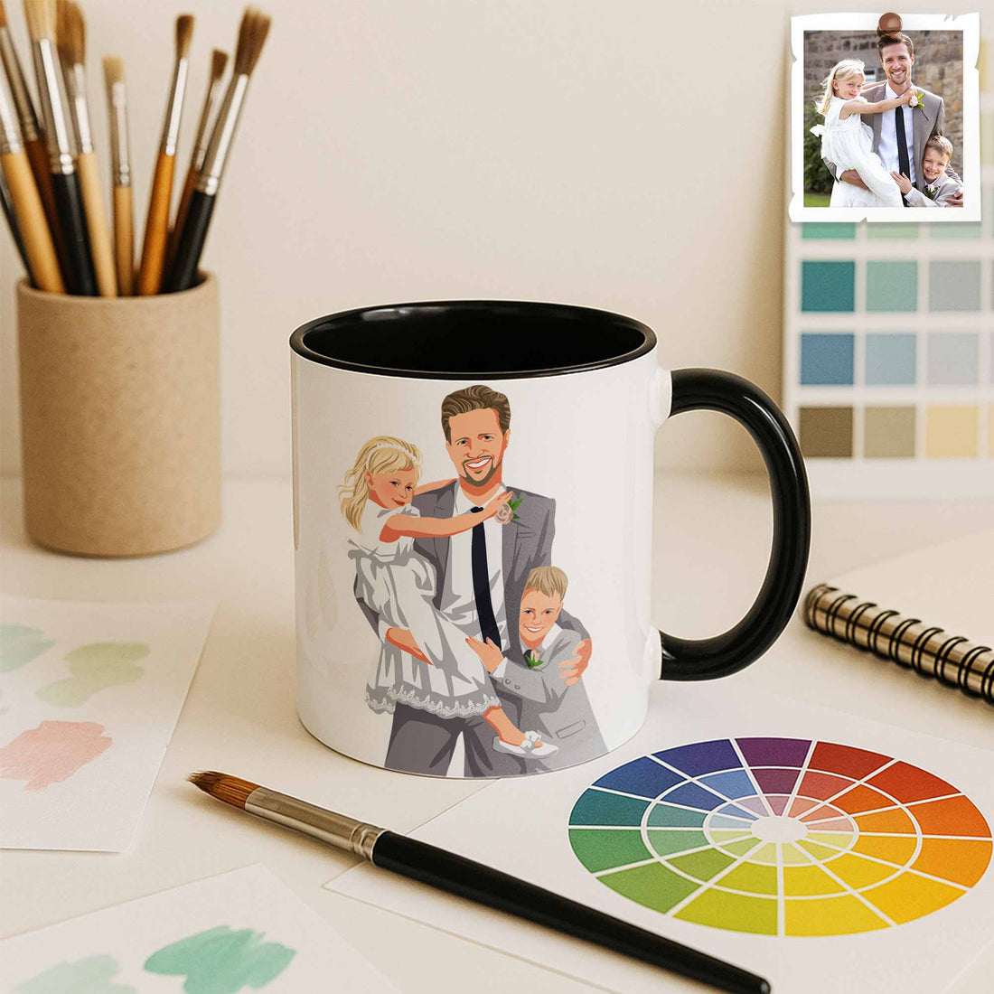 Customized Portrait to Art, Custom Gift Turn Art Mug For Dad, Memorial Fathers Day Accent Coffee Mug (11, 15oz)-BeUnikArt