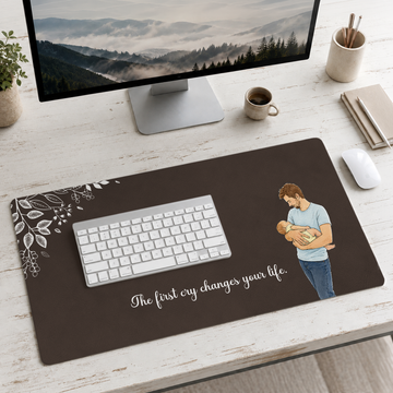 Personalized First Time Dad Photo to Water Color Doodle Desk Mat with Custom Text