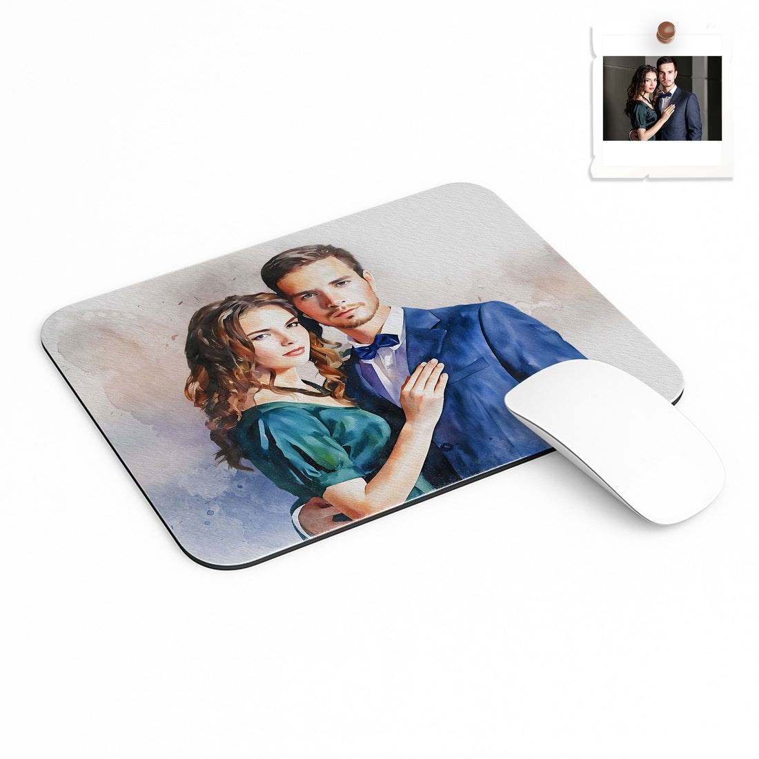 Custom Couple Portrait to Watercolor Style Art, Unique Anniversary Gift Rectangle Mouse Pad