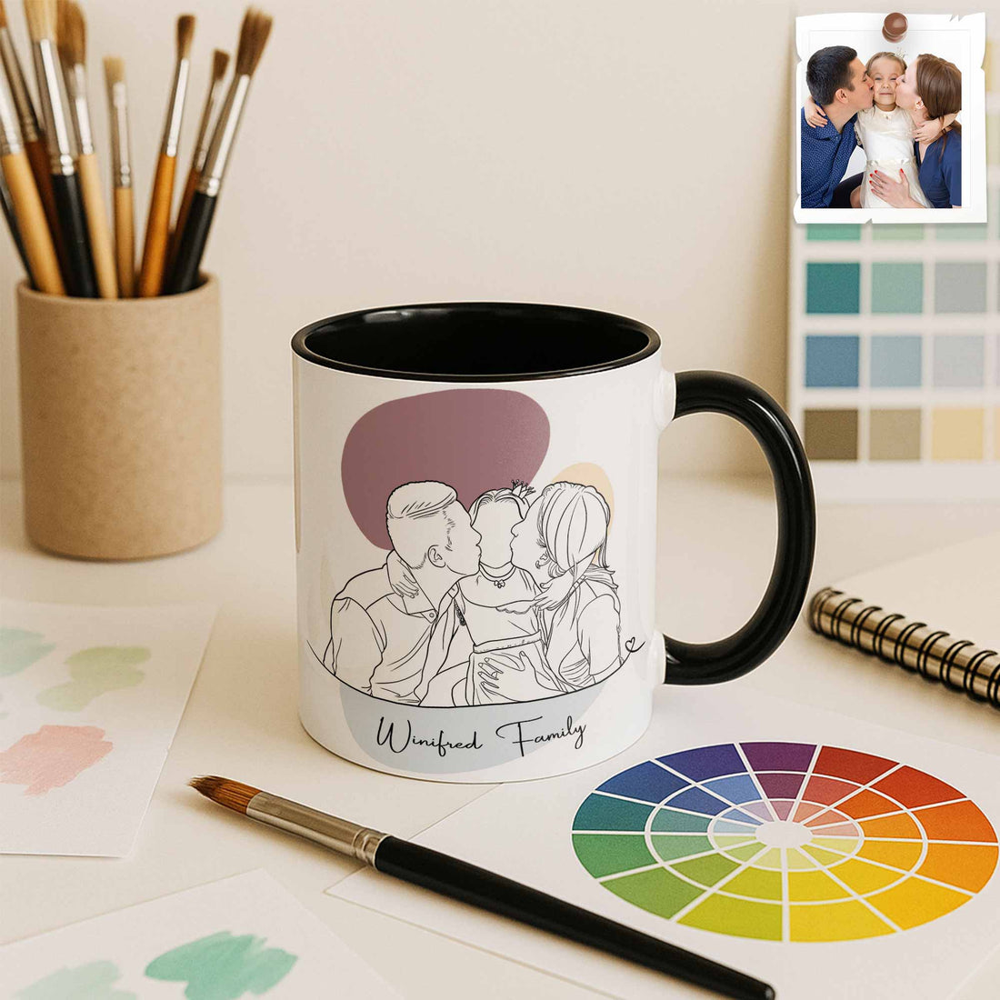 Custom Family Photo Turn To Line Art, Perfect Gift for Father, Mother's Day, Accent Coffee Mug (11, 15oz)-BeUnikArt