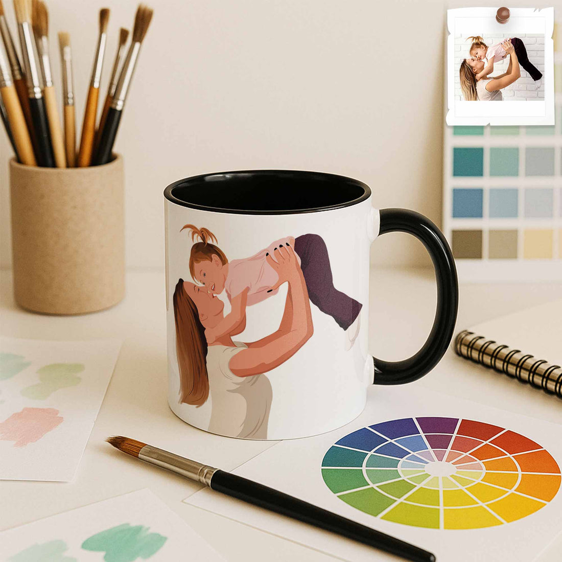 Custom Portrait Photo to Illustration Art, Personalized Gift for Memorial Mother's Day Accent Coffee Mug (11, 15oz)-BeUnikArt