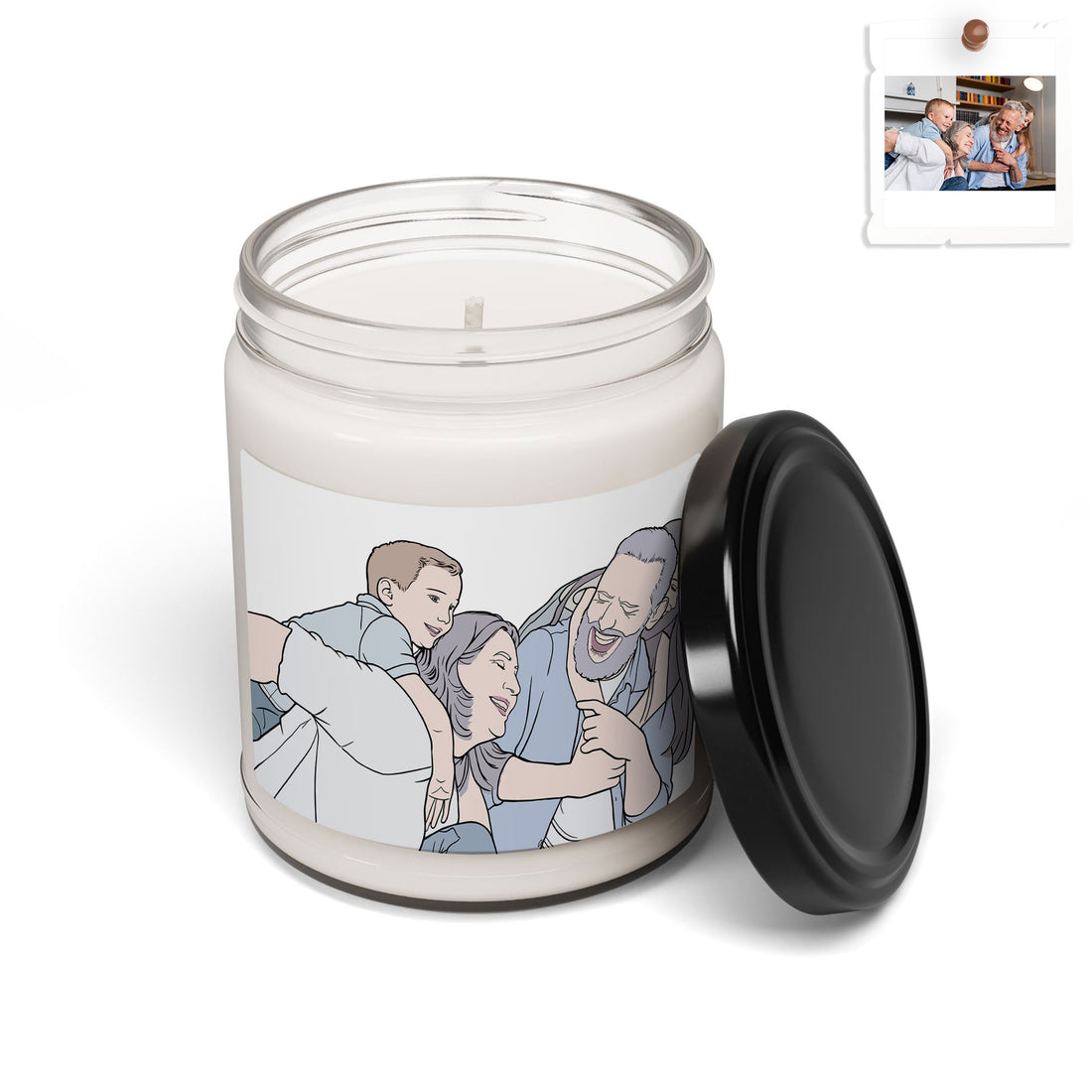 Customized Family Portrait Illustration, Doodle Style Art Gift Scented Soy Candle, 9oz