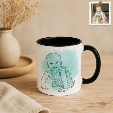 Personalized Photo to Line Art Baby Portrait Accent Coffee Mug (11, 15oz)