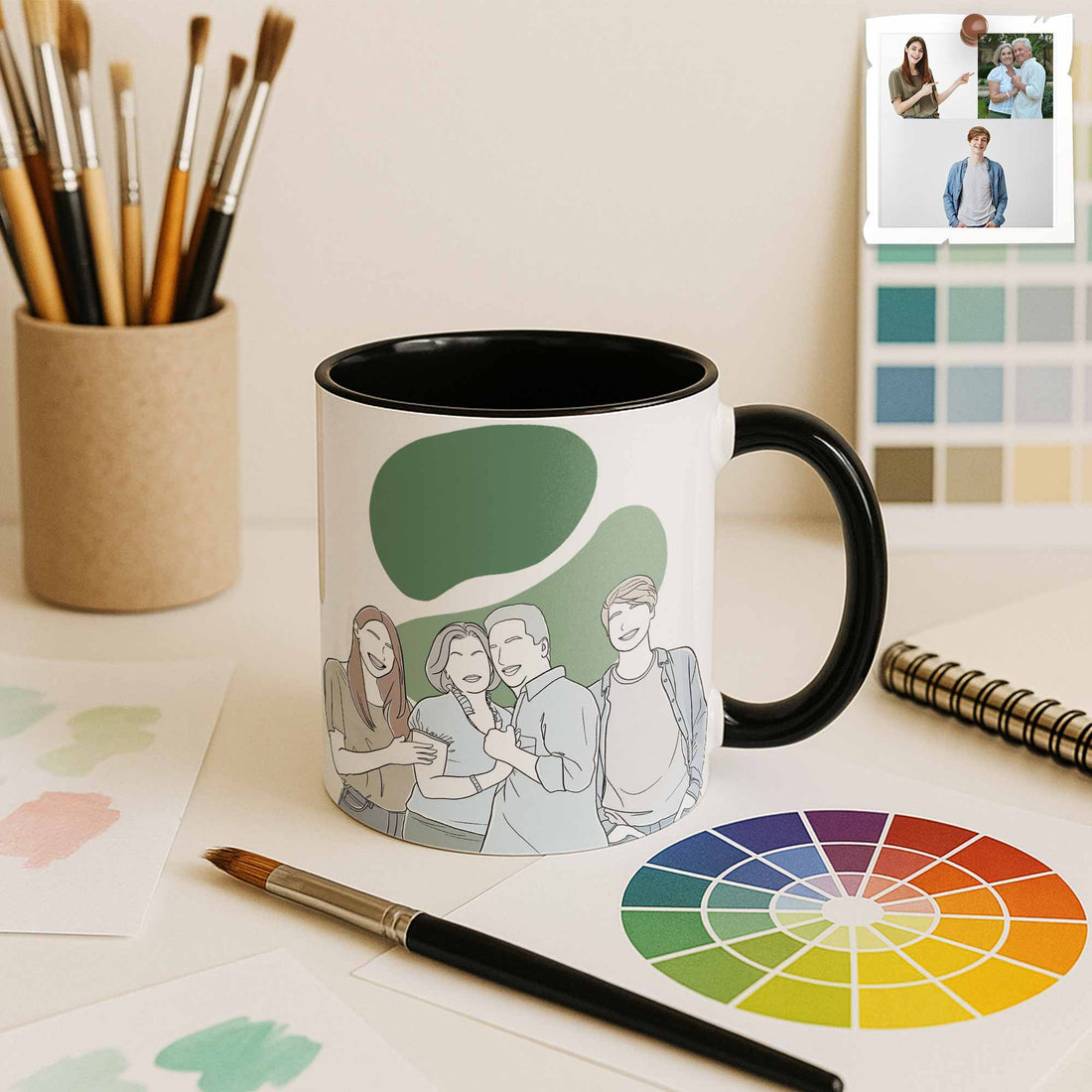 Customized Mom and Baby Photo Turn to Doodle Art Style, Family Gift Mug, Accent Coffee Mug (11, 15oz)-BeUnikArt